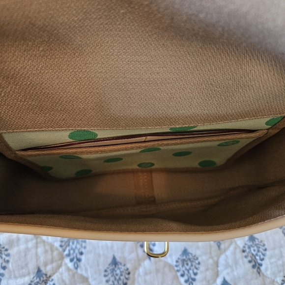 NWT Dooney & Bourke Green Polka Dot Flap Crossbody Canvas Leather Purse - Picture 9 of 14